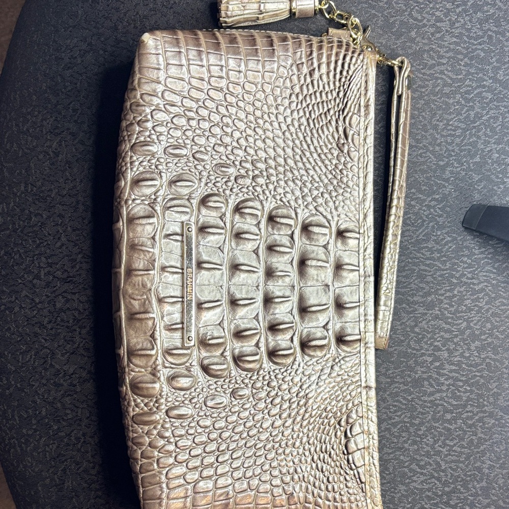Brahmin Crocodile Embossed Brown Clutch